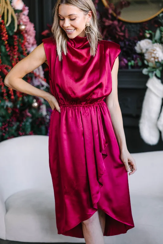 All Eyes On You Ruby Red Satin Midi Dress