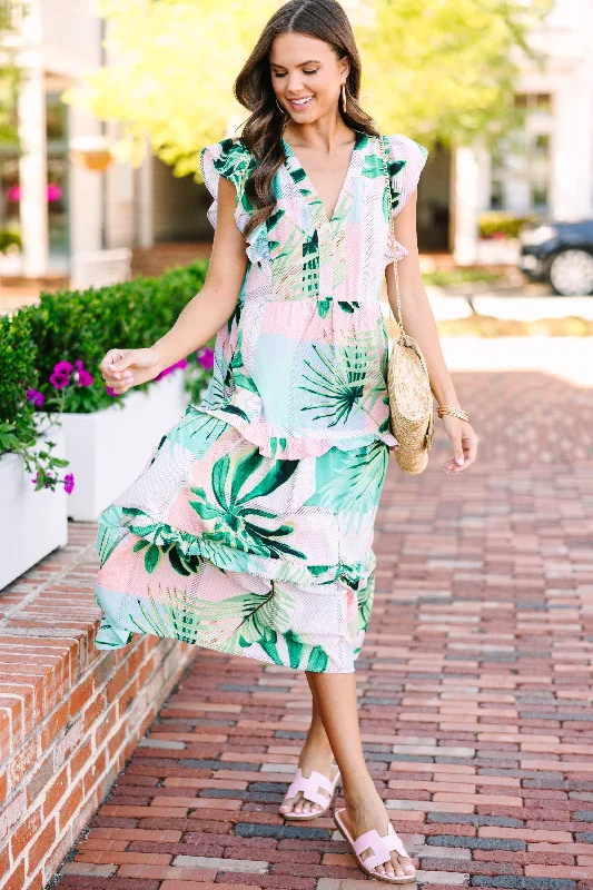 Tropical Dreams Pink Floral Midi Dress