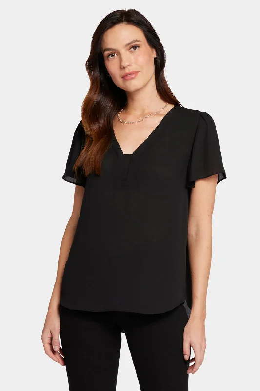 Flounce Sleeve Blouse - Black