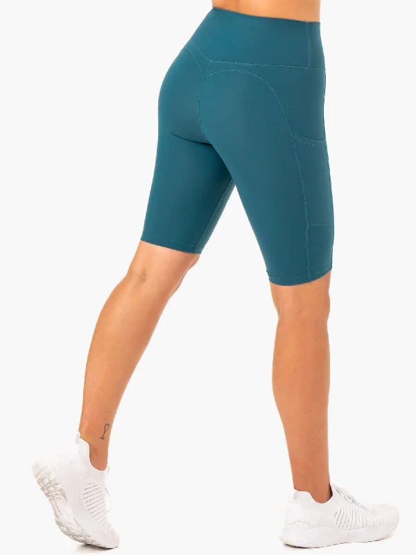 Reset High Waisted Pocket Bike Shorts - Teal