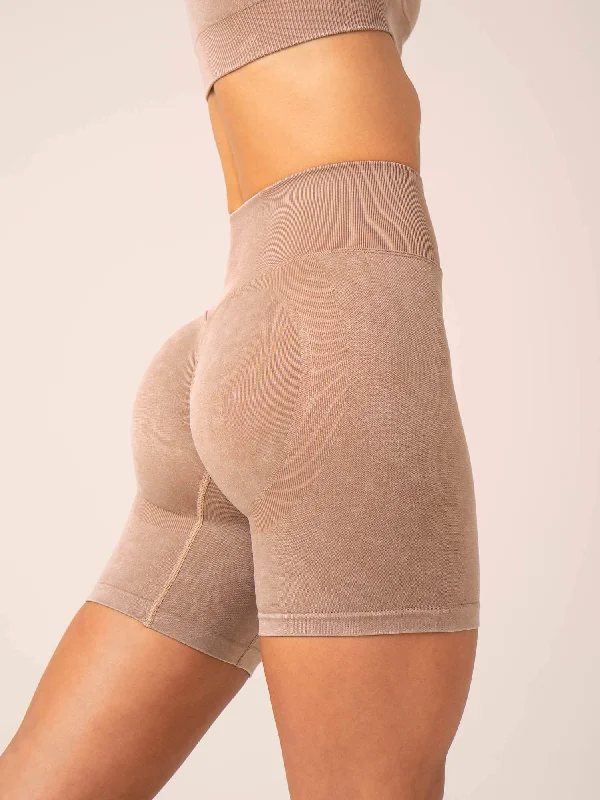 Stonewash Scrunch Seamless Shorts -  Tan Stonewash