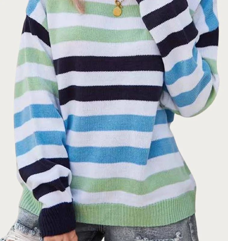 Multicolor Striped Knit Sweater In Blue Multi