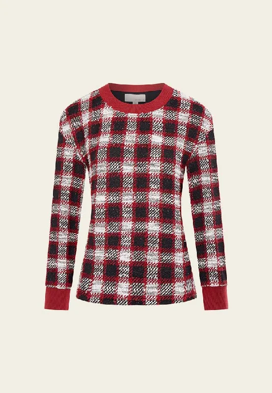 Red Plaid Tweed Sweater