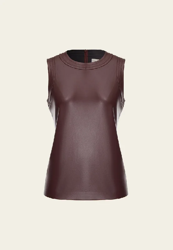 Dark Red Vegan Leather Sleeveless Top