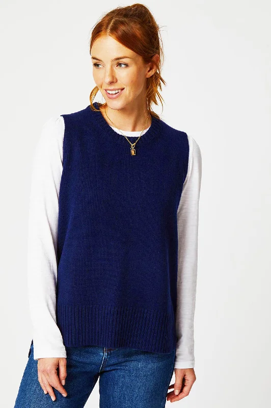 Long Knitted Tank | Navy/Cream